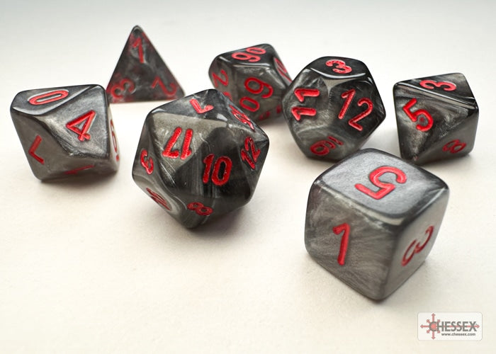 CHX20478 Mini Black/Red Velvet 7pc Polyhedral Dice Set image 0